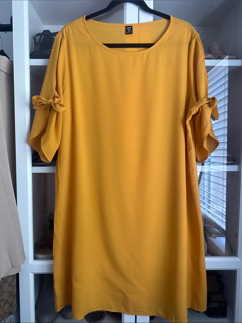 Mustard Yellow Super Cute Tie-Sleeve Shift Dress 1XL